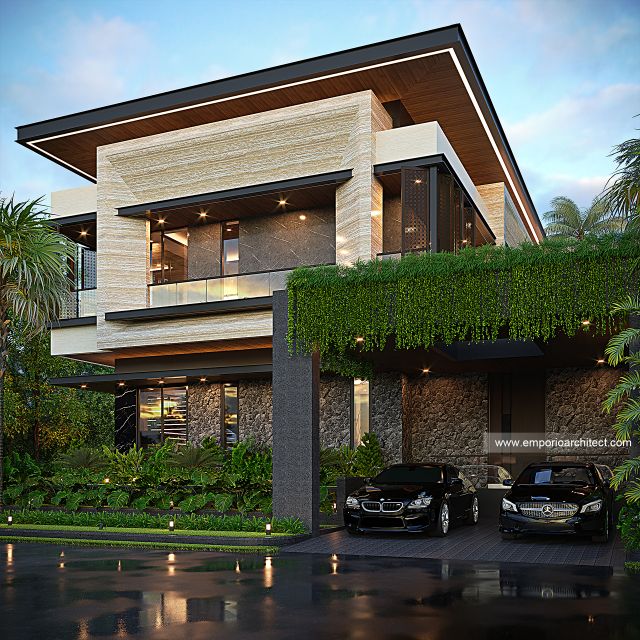 Desain Tampak Samping Rumah Modern 2 Lantai Ibu SNI di Gading Serpong, Tangerang