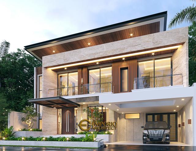 Desain Tampak Depan Kanan Rumah Modern 2 Lantai Ibu HLN di Bandung, Jawa Barat