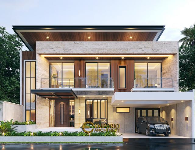 Desain Tampak Depan Rumah Modern 2 Lantai Ibu HLN di Bandung, Jawa Barat