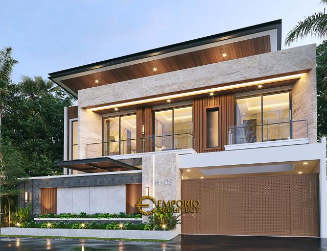 Desain Tampak Depan Dengan Pagar Rumah Modern 2 Lantai Ibu HLN di Bandung, Jawa Barat