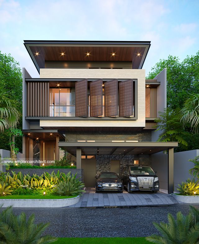 Desain Tampak Depan Rumah Modern 2 Lantai Ibu LS di Jakarta Utara