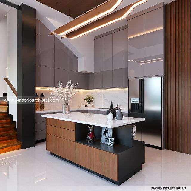 Desain Dapur Rumah Modern 2 Lantai Ibu LS di Jakarta Utara