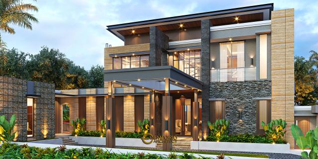 Desain Rumah Modern 2 Lantai Ibu Nana di Depok, Jawa Barat - Tampak Depan