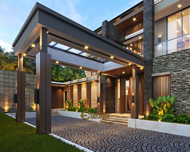 Desain Tampak Detail Depan Rumah Modern 2 Lantai Ibu Nana di Depok, Jawa Barat