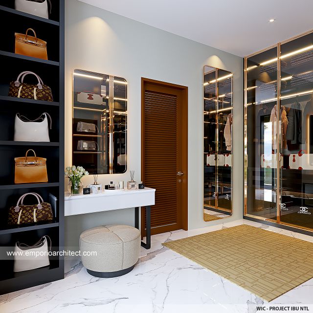 Desain Walk In Closet Rumah Modern 2 Lantai Ibu NTL di Jakarta Utara