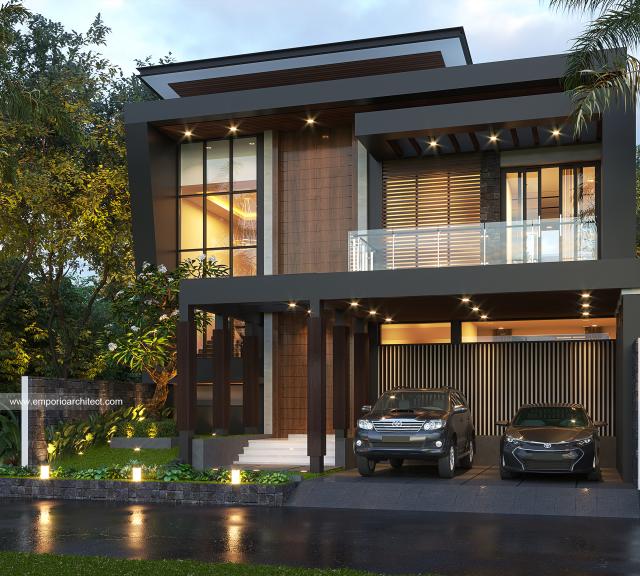 Desain Tampak Depan 2 Rumah Modern 2 Lantai Ibu W di Jakarta Barat