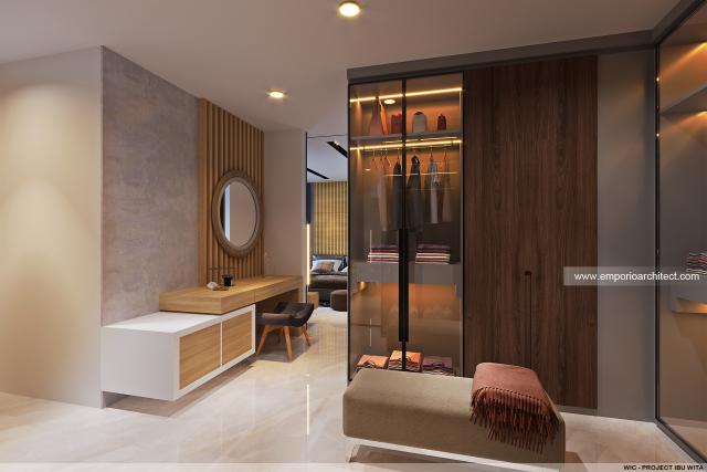 Desain Walk In Closet Rumah Modern 2 Lantai Ibu W di Jakarta Barat