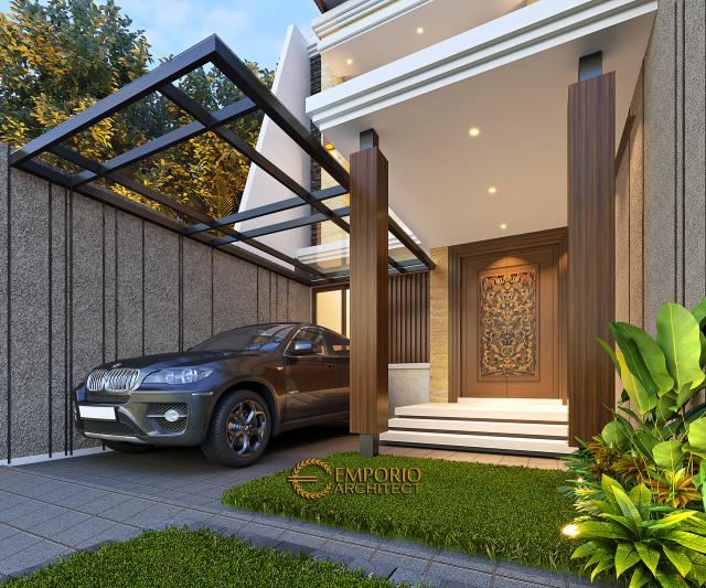 Desain Tampak Detail Depan Rumah Modern 2 Lantai Bapak Kris di Jakarta