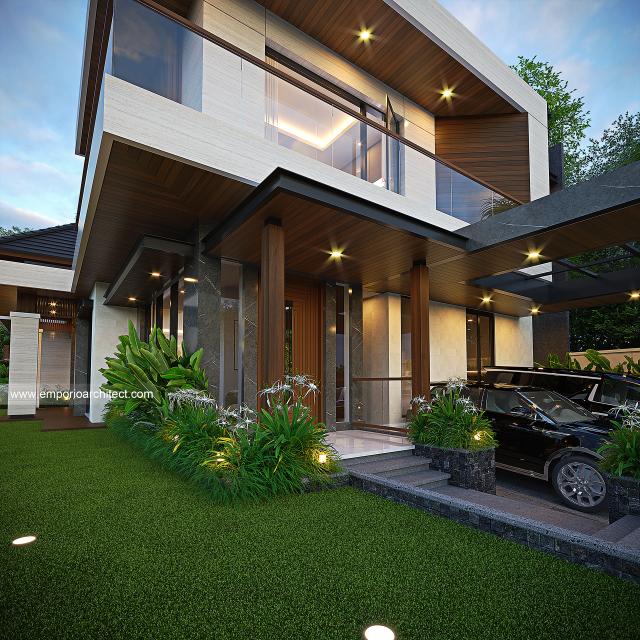 Desain Tampak Detail Depan Rumah Modern 2 Lantai Bapak AMR di Bogor