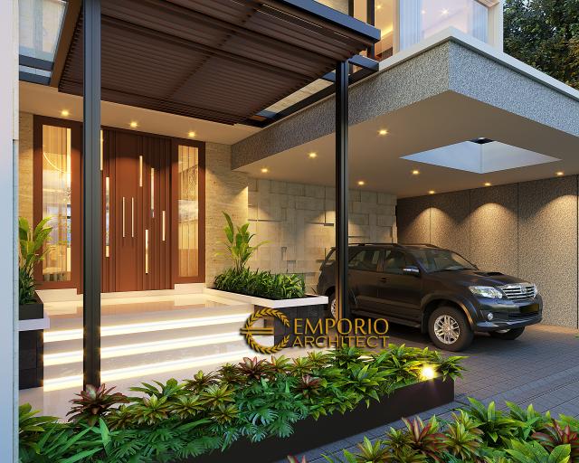 Desain Tampak Detail Depan Rumah Modern 2 Lantai Bapak Aliy Abdulloh di Jakarta