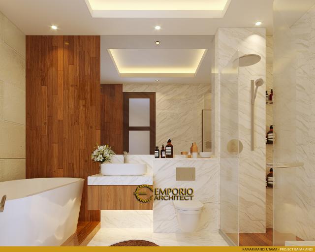 Desain Kamar Mandi Utama Rumah Modern 2 Lantai Bapak Andi di Lahat, Sumatera Selatan