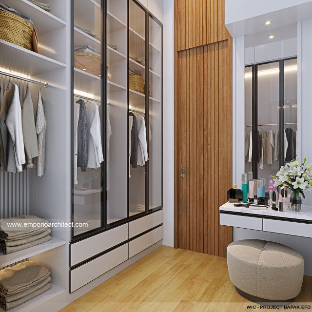 Desain Walk In Closet Rumah Modern 2 Lantai Bapak EFD di Gading Serpong, Tangerang