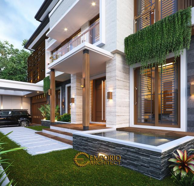 Desain Tampak Detail Depan Rumah Modern 2 Lantai Bapak Victor di Jawa Timur