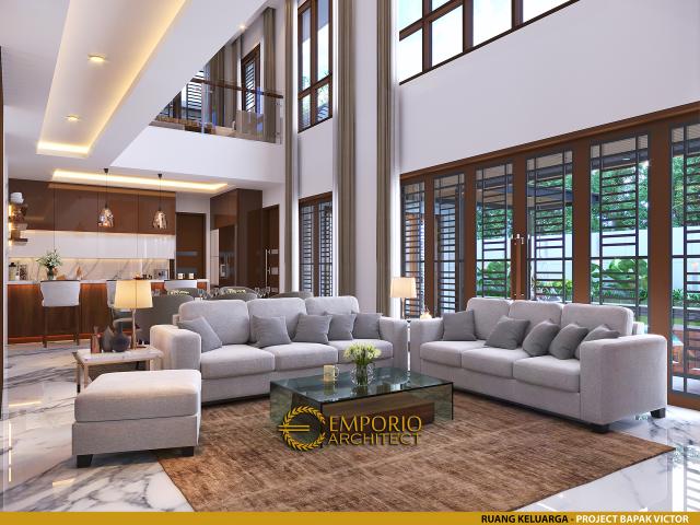 Desain Ruang Keluarga Rumah Modern 2 Lantai Bapak Victor di Jawa Timur