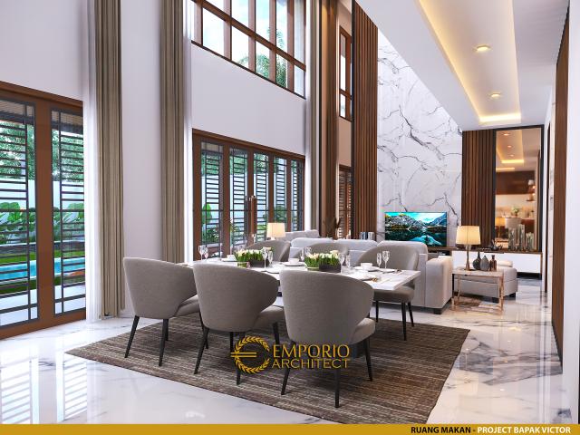 Desain Ruang Makan Rumah Modern 2 Lantai Bapak Victor di Jawa Timur