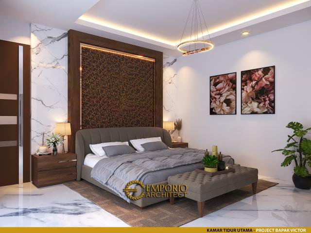 Desain Kamar Tidur Utama Rumah Modern 2 Lantai Bapak Victor di Jawa Timur