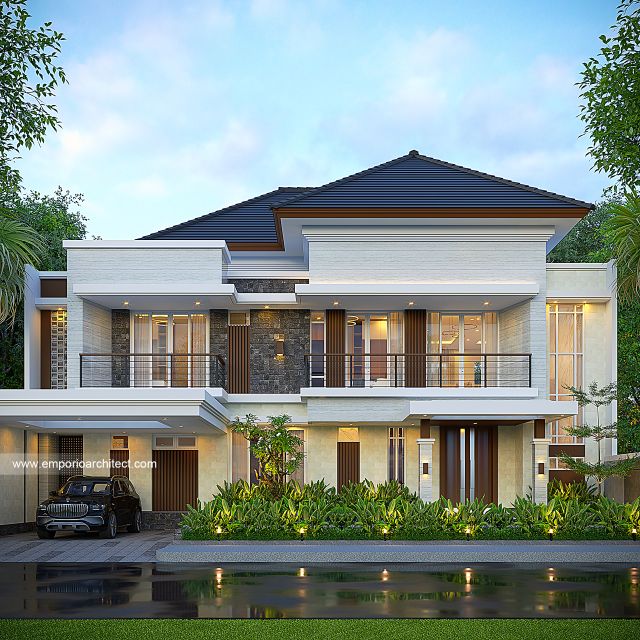 Desain Tampak Depan Rumah Modern 2 Lantai Bapak HZM di Batam