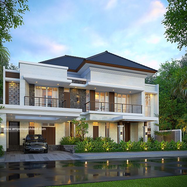 Desain Tampak Depan 2 Rumah Modern 2 Lantai Bapak HZM di Batam