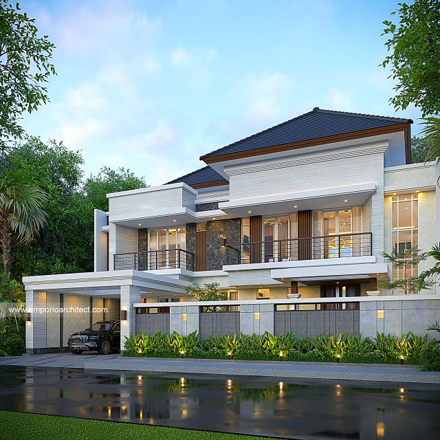 Desain Tampak Depan Dengan Pagar Rumah Modern 2 Lantai Bapak HZM di Batam