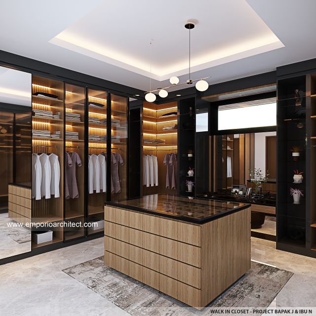 Desain Walk In Closet Rumah Modern 2 Lantai Bapak J dan Ibu N di Sentul, Bogor