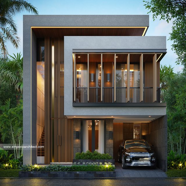 Desain Tampak Depan 3 Rumah Modern 2 Lantai Bapak RZQ di Klaten, Jawa Tengah