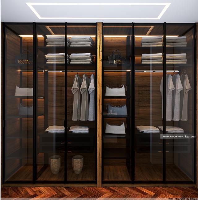 Desain Walk In Closet Rumah Modern 2 Lantai Ibu SSC di Bogor, Jawa Barat