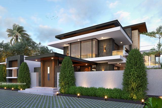 Desain Tampak Angkul-angkul Depan Rumah Modern 2 Lantai Ibu SSC di Bogor, Jawa Barat