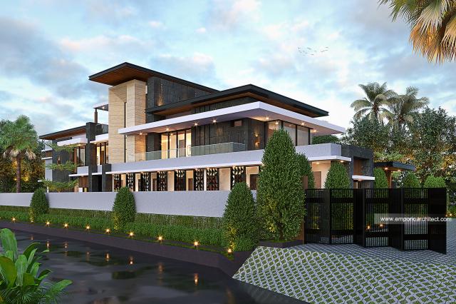 Desain Tampak Depan Dengan Pagar Rumah Modern 2 Lantai Ibu SSC di Bogor, Jawa Barat