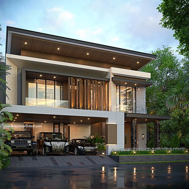 Desain Tampak Depan 2 Rumah Modern 2 Lantai Bapak EBD di Cikarang, Bekasi