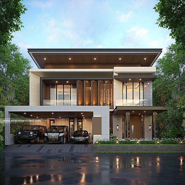 Desain Tampak Depan 3 Rumah Modern 2 Lantai Bapak EBD di Cikarang, Bekasi