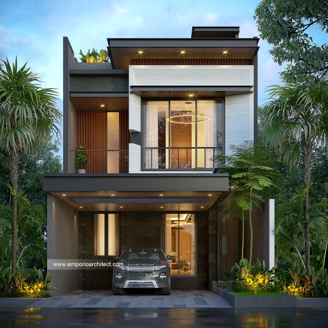 Desain Tampak Depan Rumah Modern 2 Lantai Bapak ECN di Grogol, Jakarta Barat