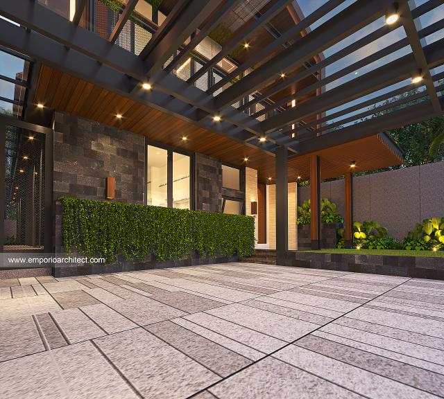 Desain Tampak Detail Depan Rumah Modern Kontemporer 2 Lantai Bapak ADR di Bandung