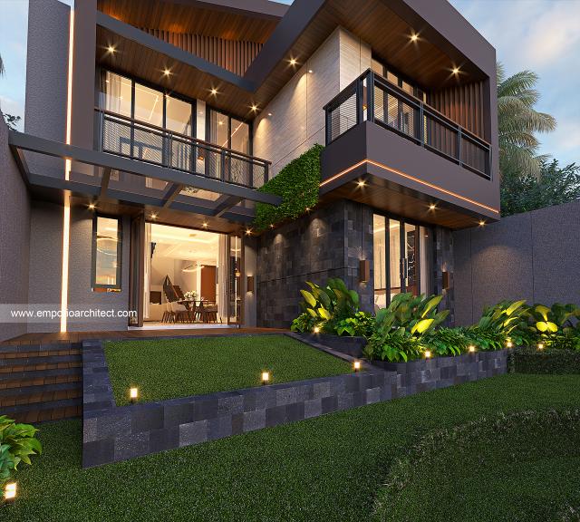 Desain Tampak Detail Belakang Rumah Modern Kontemporer 2 Lantai Bapak ADR di Bandung