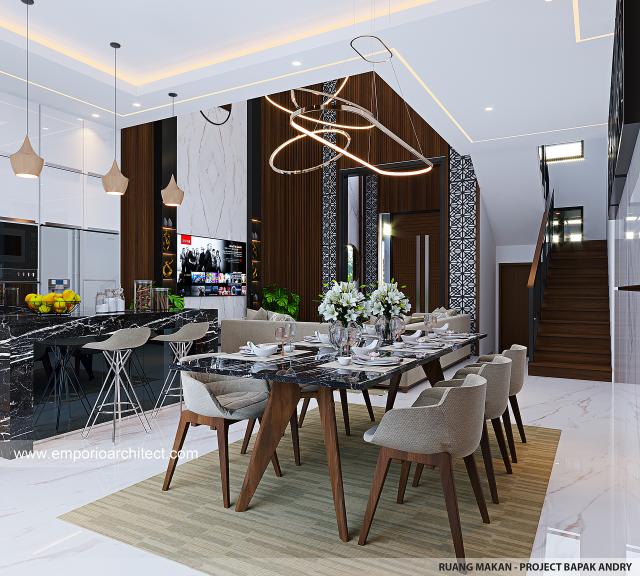 Desain Ruang Makan Rumah Modern Kontemporer 2 Lantai Bapak ADR di Bandung