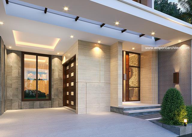 Desain Tampak Detail Depan Rumah Modern 2 Lantai Bapak ALX di Bandung