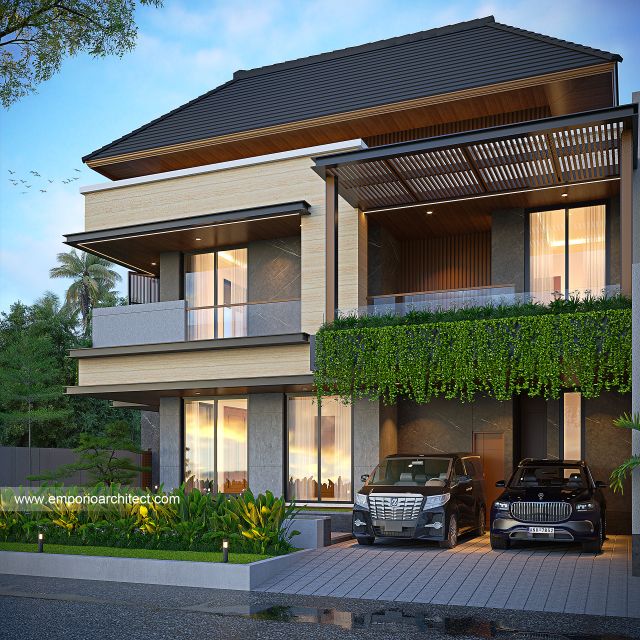 Desain Tampak Depan Rumah Modern 2 Lantai Ibu DW di Bekasi