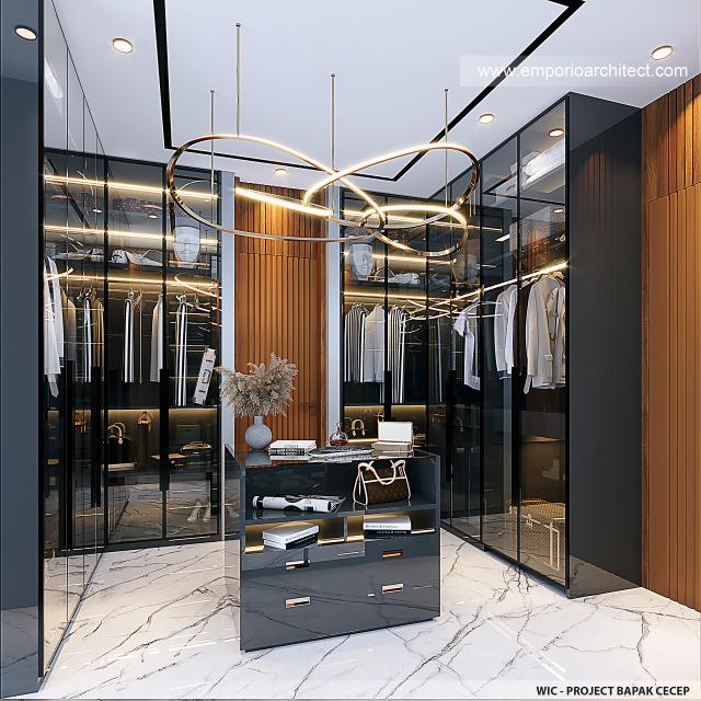 Desain Walk In Closet Rumah Modern 2 Lantai Bapak CCP di Kuningan, Jawa Barat