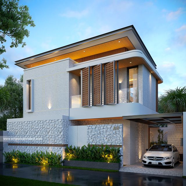 Desain Tampak Depan Dengan Pagar Villa Modern 2 Lantai Ibu JTA di Ungasan, Badung, Bali