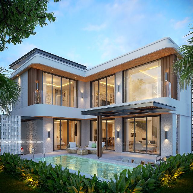 Desain Tampak Belakang Villa Modern 2 Lantai Ibu JTA di Ungasan, Badung, Bali