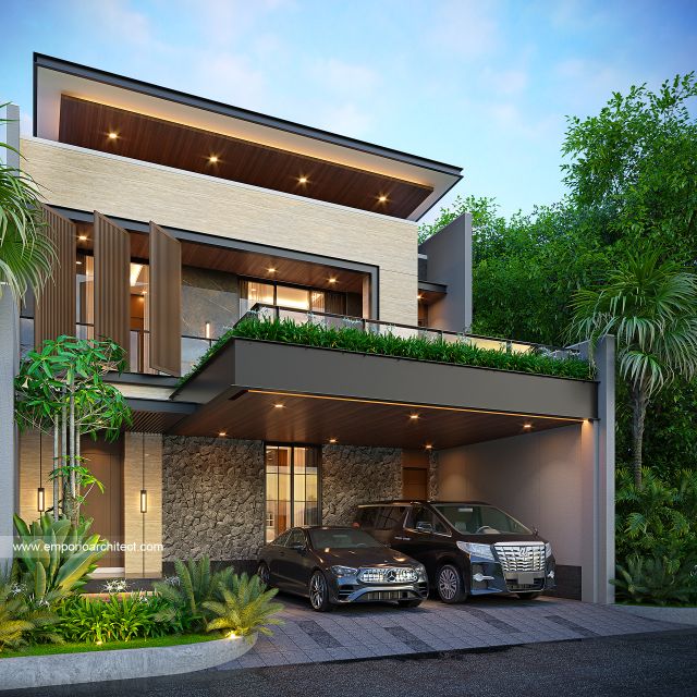 Desain Tampak Depan 3 Rumah Modern 2 Lantai Ibu DSW di Cilegon, Banten