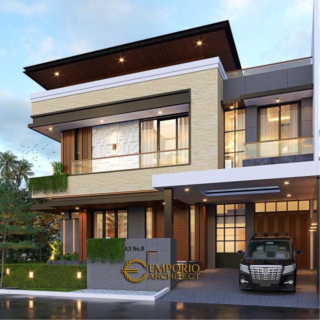 Desain Tampak Depan 2 Rumah Modern 2 Lantai Ibu IDH di BSD, Tangerang Selatan, Banten