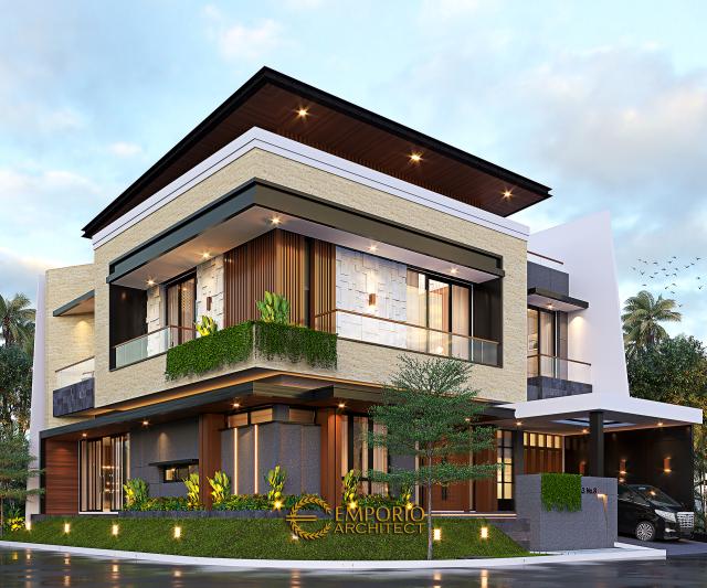 Desain Tampak Hook Rumah Modern 2 Lantai Ibu IDH di BSD, Tangerang Selatan, Banten