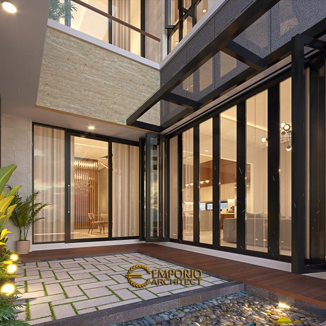 Desain Tampak Detail Belakang Rumah Modern 2 Lantai Ibu IDH di BSD, Tangerang Selatan, Banten