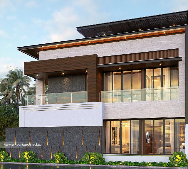 Desain Tampak Samping Rumah Modern 2 Lantai Bapak IWN di Cikarang, Bekasi