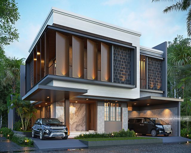 Desain Tampak Hook Rumah Modern 2 Lantai Ibu SRL di Duren Sawit, Jakarta Timur