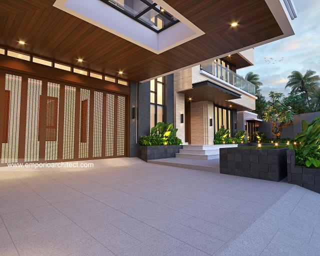 Desain Tampak Detail Depan Rumah Modern 2 Lantai Bapak KRL di Lombok