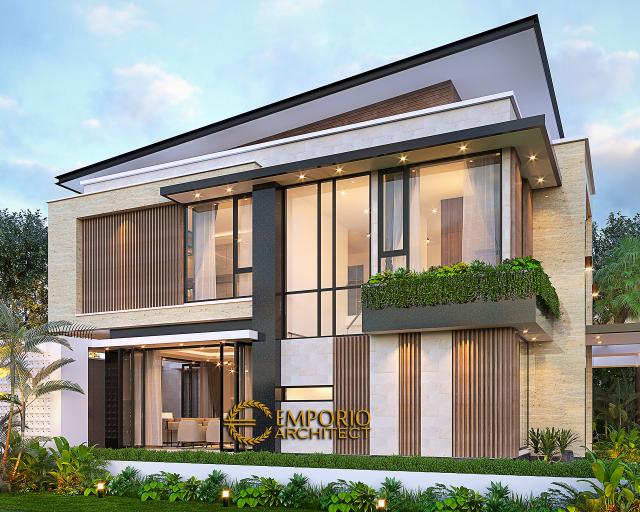 Desain Tampak Samping Rumah Modern 2 Lantai Bapak YYM di BSD, Tangerang Selatan, Banten