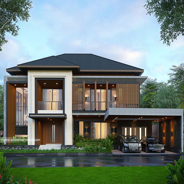 Desain Tampak Depan Rumah Modern 2 Lantai Bapak BDR di Solo