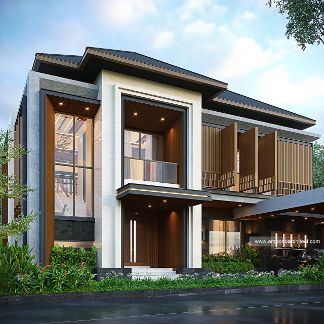 Desain Tampak Depan 2 Rumah Modern 2 Lantai Bapak BDR di Solo