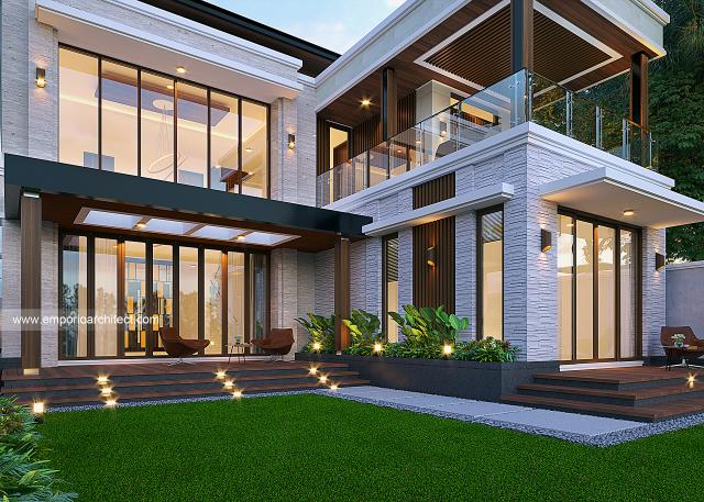 Desain Tampak Detail Belakang Rumah Modern 2 Lantai Bapak Deny di Yogyakarta